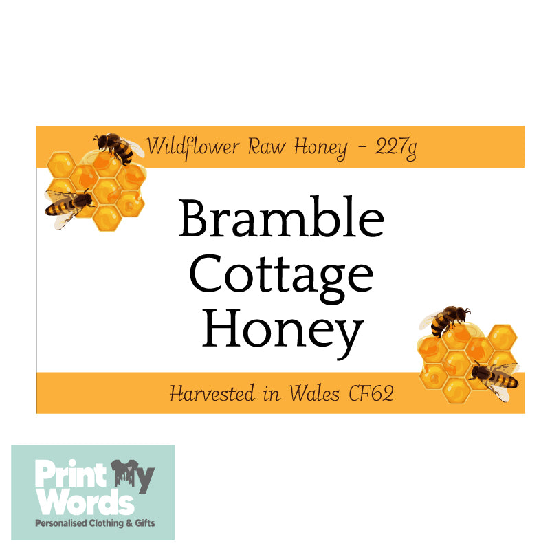 Personalised Honey Jar Labels Sticky Self Adhesive Honey Bee Stickers - Banner Design x12