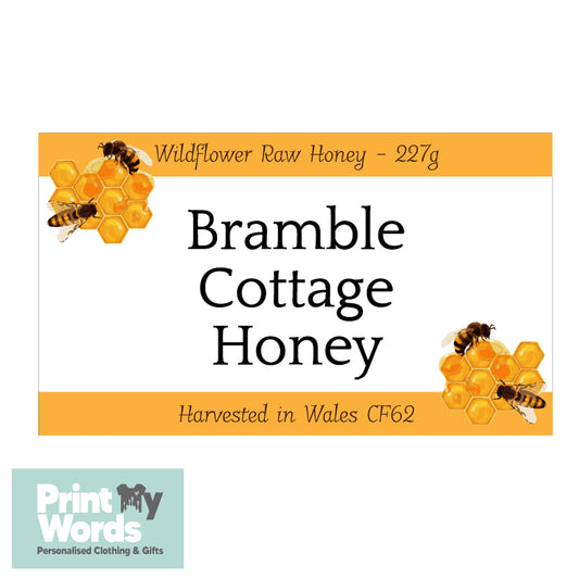 Personalised Honey Jar Labels Sticky Self Adhesive Honey Bee Stickers - Banner Design x12