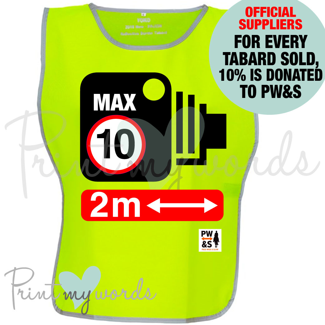 2025 Official PW&S High Visibility Hi Vis Equestrian Reflective Vest Tabard Waistcoat CAMERA, 10mph, PLEASE PASS WIDE & SLOW