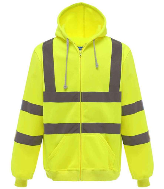 Official PW&S High Visibility Hi Vis Equestrian Neon Electric REFLECTIVE Full Zip Hoodie - CAMERA, TURNING LEFT & RIGHT hi-viz