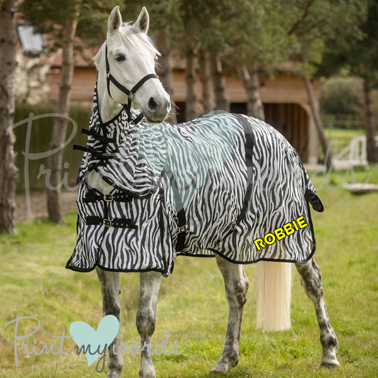 Personalised Sahara Zebra Print Full Neck Fly Rug