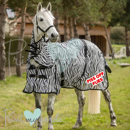 Funny Sahara Zebra Print Full Neck Fly Rug - Piss Off Flies