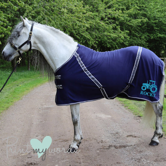 Personalised Equestrian Horse Pony Fleece Rug Cooler - Tractor Farmer Style