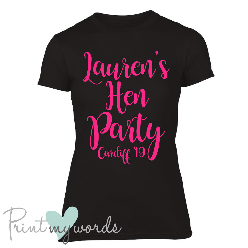 Calligraphy Style Hen Party T Shirt Personalised