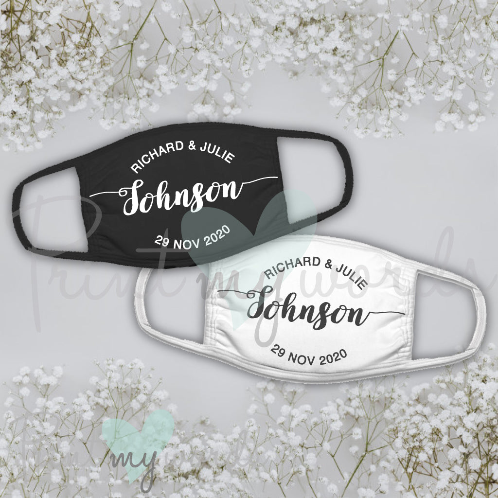 Adults Wedding Personalised Washable Cotton Face Mask - Style 1