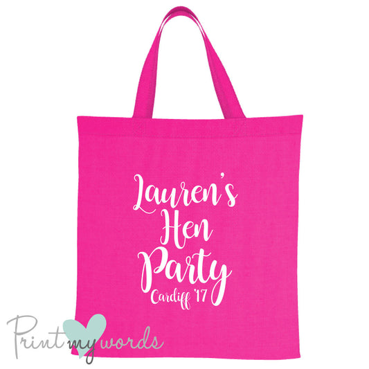 Calligraphy Style Personalised Hen Party Tote Bag