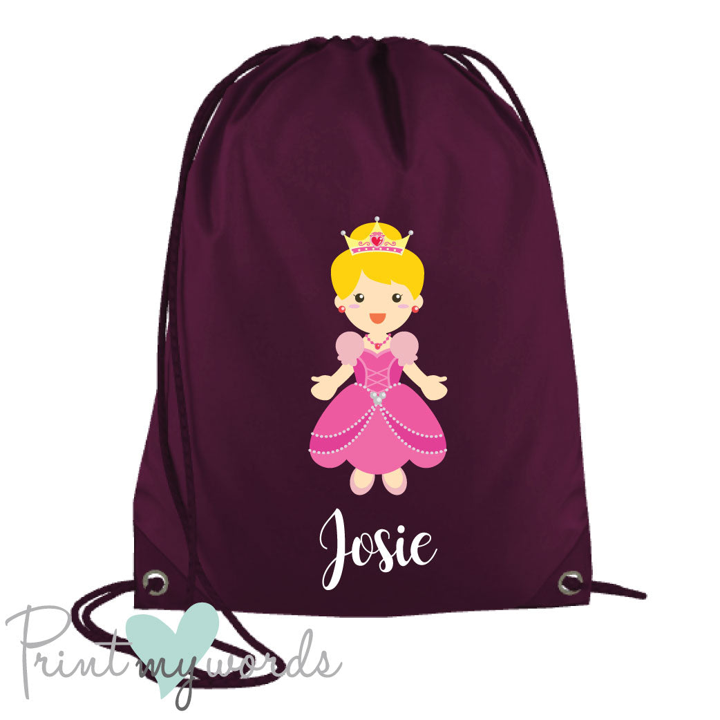 Children's Personalised Princess P.E. Drawstring Bag