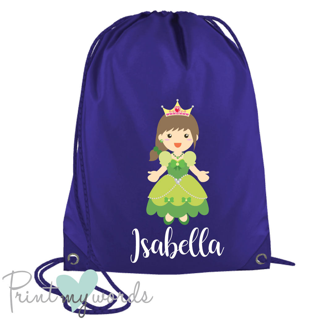 Children's Personalised Princess P.E. Drawstring Bag