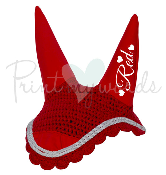 Personalised Fly Veil Ear Bonnet - Hearts Design