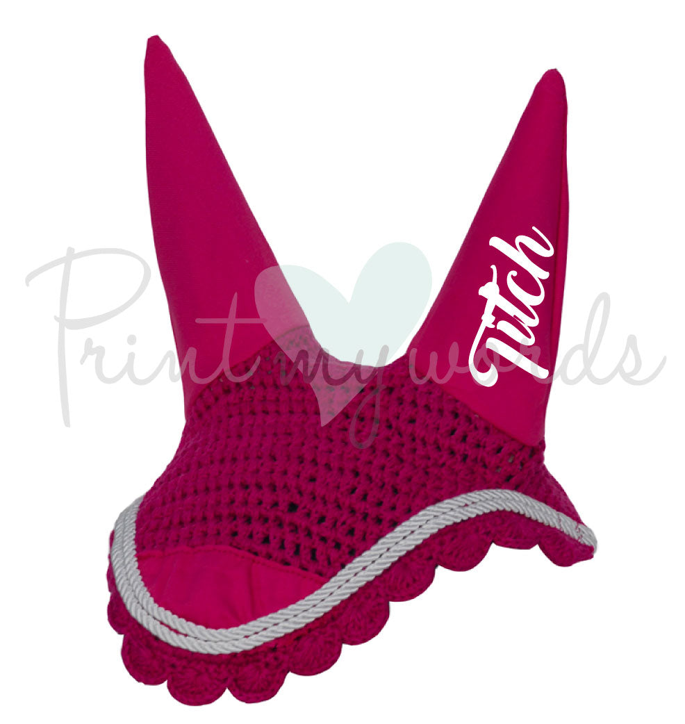 Personalised Fly Veil Ear Bonnet - Script Design