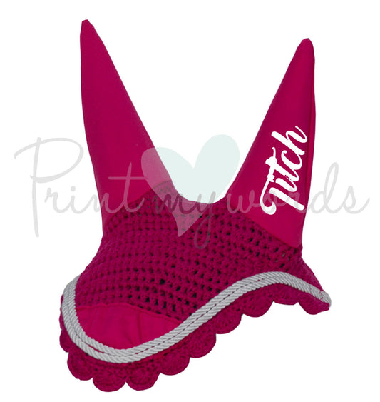 Personalised Fly Veil Ear Bonnet - Script Design