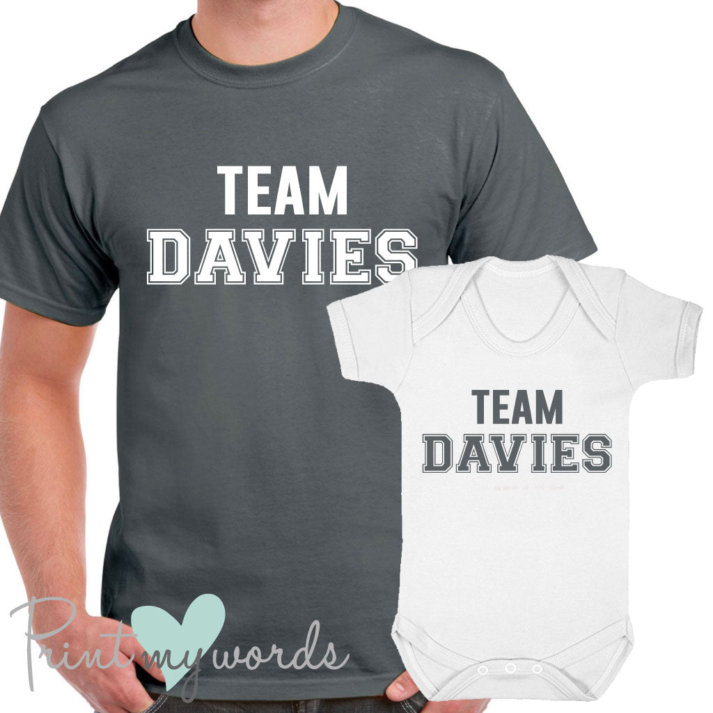 'Team Surname' Matching Father & Baby T-Shirt Set