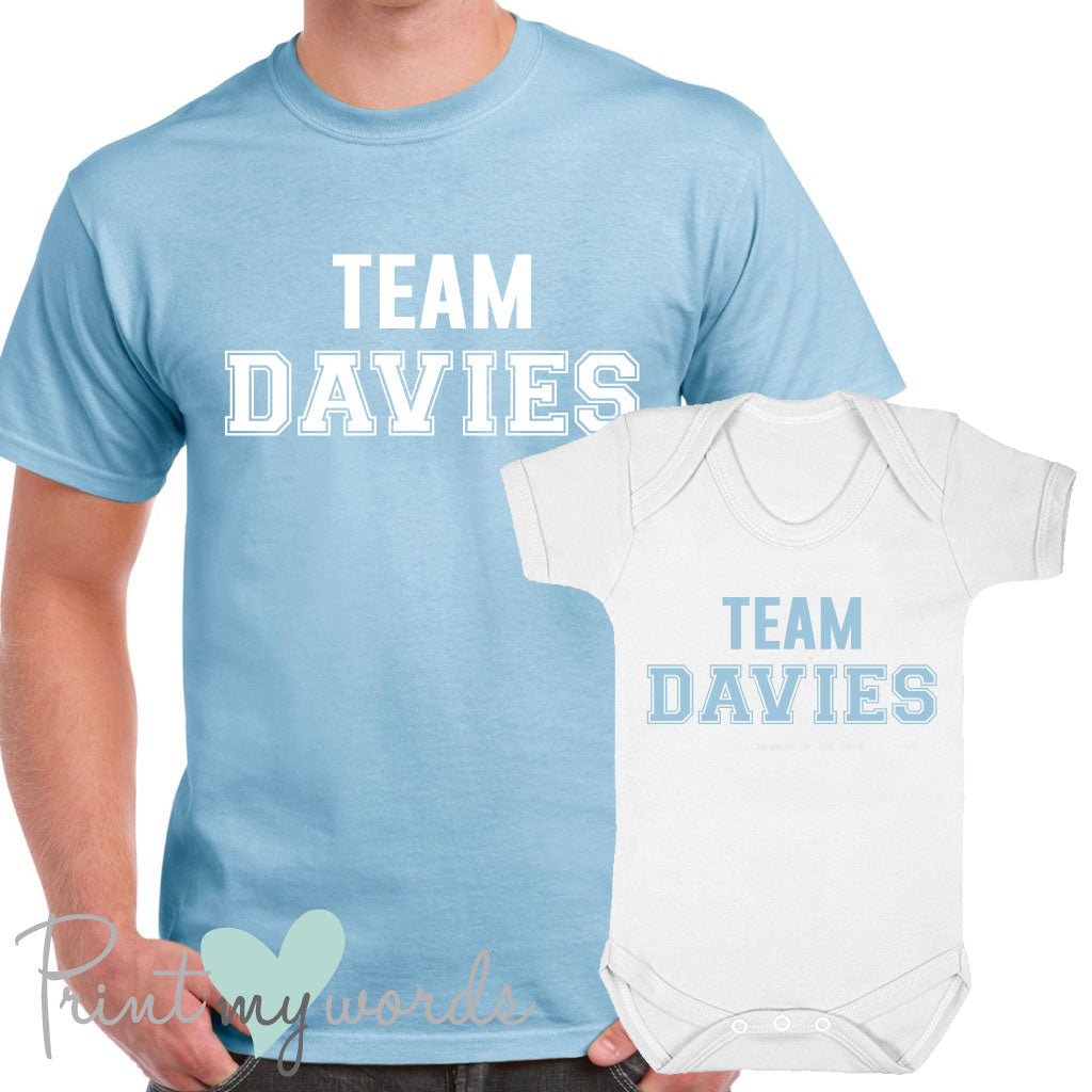 'Team Surname' Matching Father & Baby T-Shirt Set