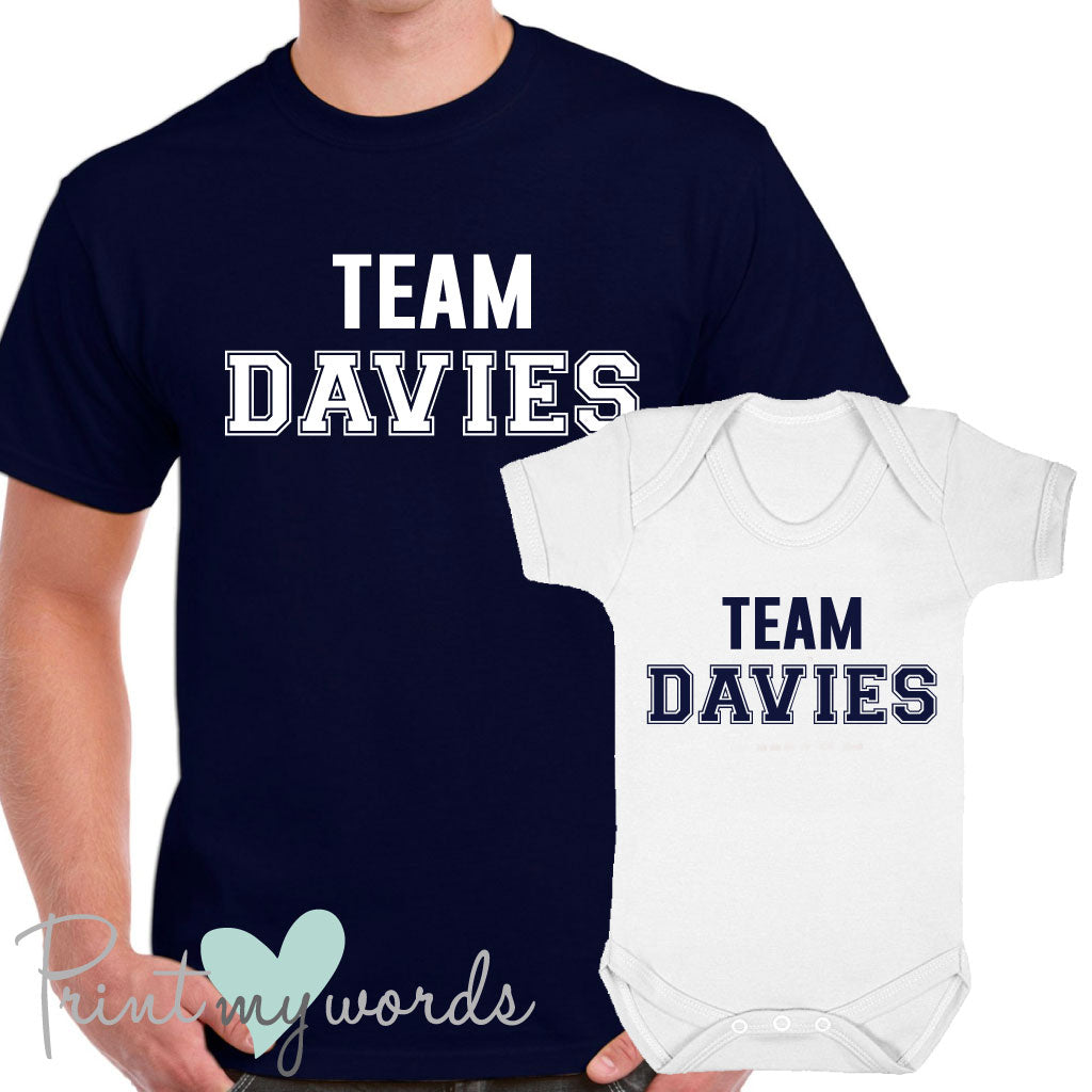 'Team Surname' Matching Father & Baby T-Shirt Set