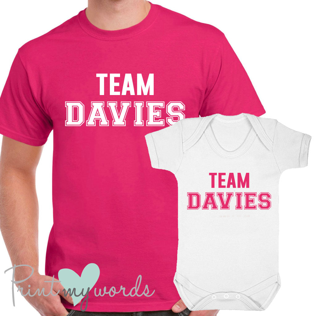 'Team Surname' Matching Father & Baby T-Shirt Set