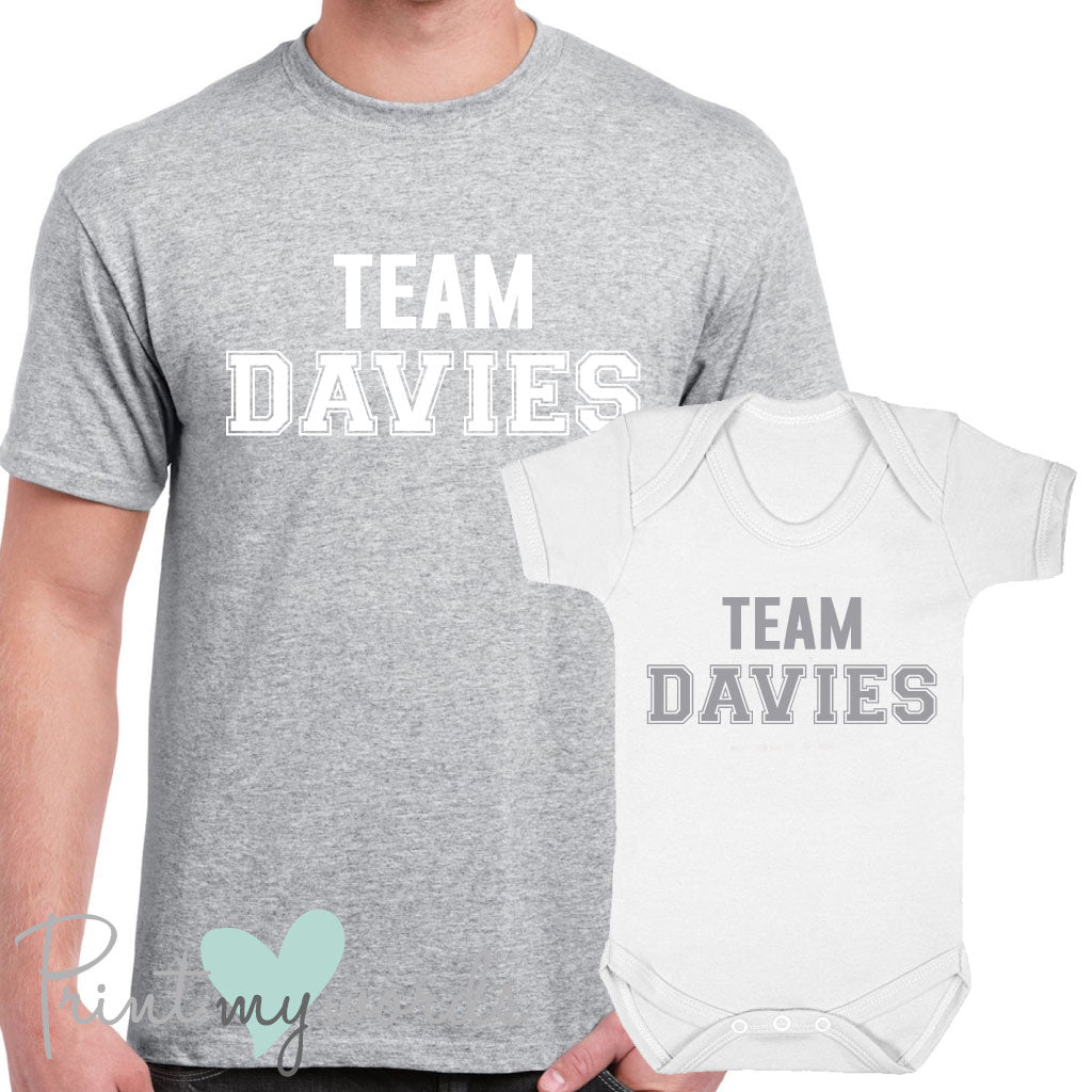 'Team Surname' Matching Father & Baby T-Shirt Set