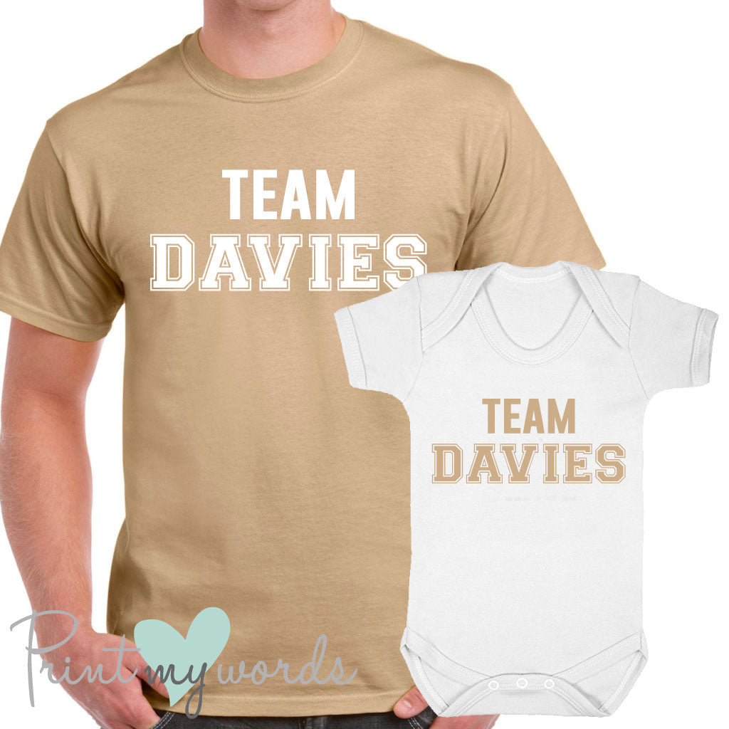 'Team Surname' Matching Father & Baby T-Shirt Set