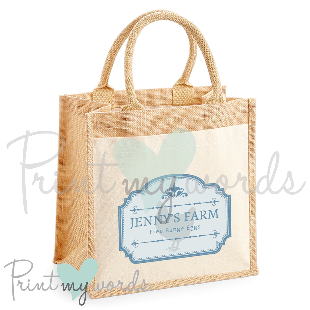 Personalised Blue Vintage Eggs Jute Bag